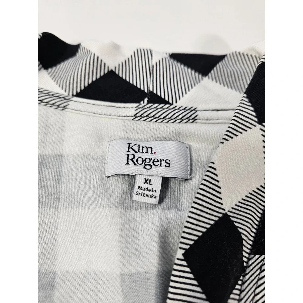 Kim rogers size XL open front cardigan tunic buffalo plaid Roll tab